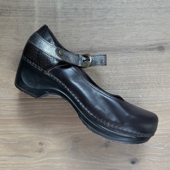 Sanita Shoes - Sanita Denice Mary Jane Clogs Womens Size 39 US 8.5-9 Brown Leather Snake Skin